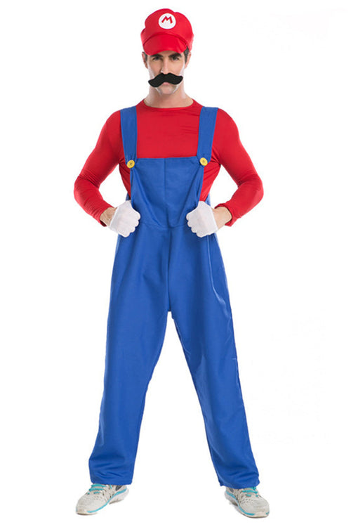 a man wearing a red mario costume